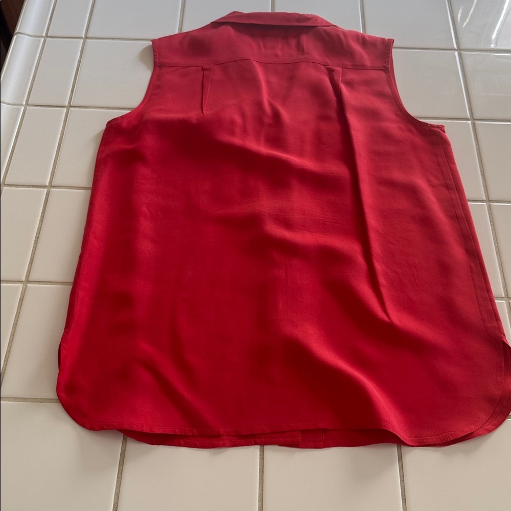 Silk Essentials Red Sleeveless Button-Down Shirt L - image 4